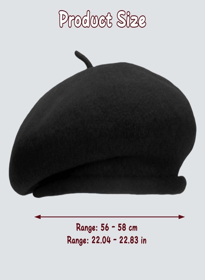 GEMISAN 100% Wool Black Beret Hats for Women Men,Classic French Hat,Adjustable Headband, Handmade Rolled Brim. - Image 4